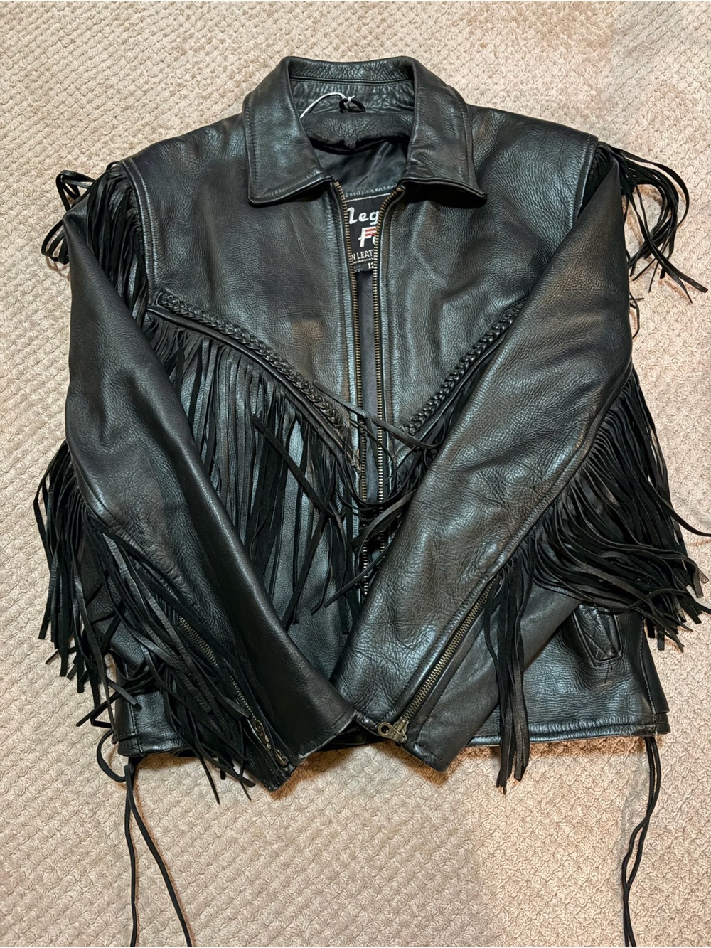 Fringed Black Leather Motorcycle Jacket
